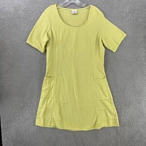 Color Me Cotton Dress Womens Medium Yellow Short Sleeve Pockets Knee Length USA